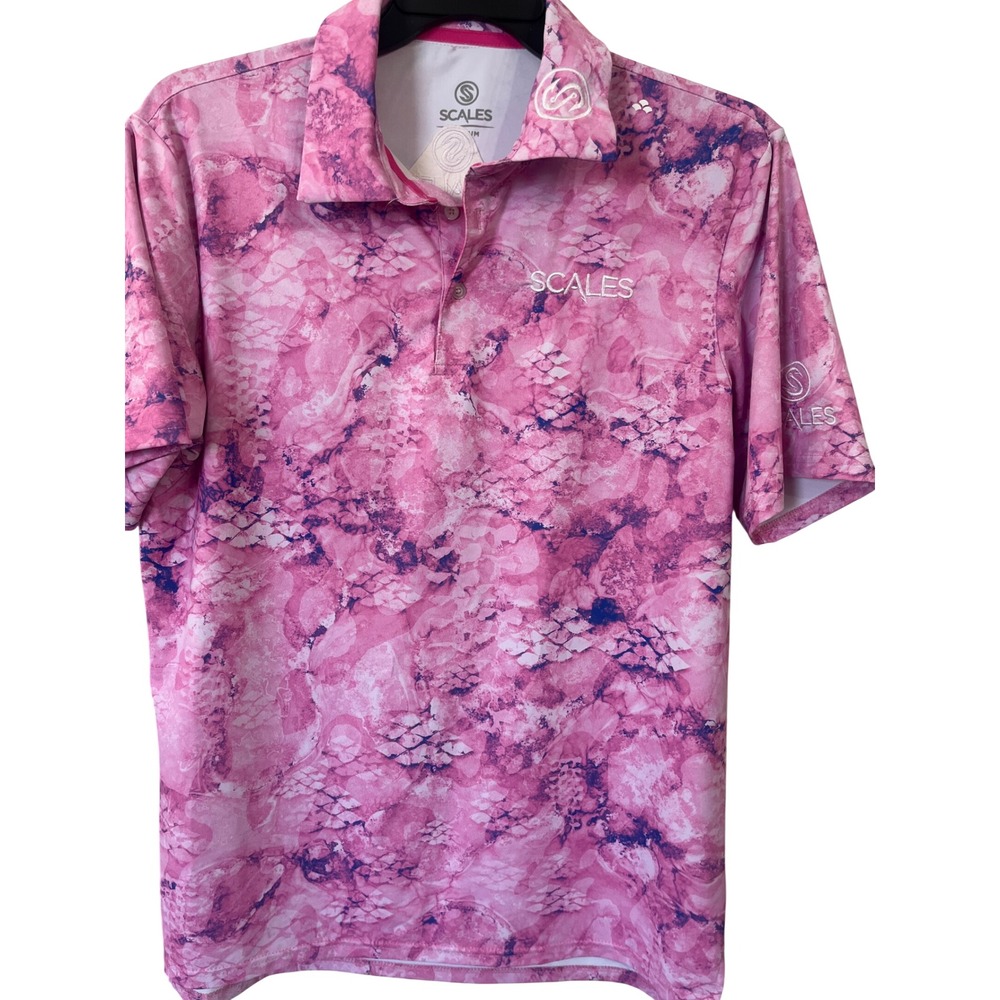 Scales Gear Mens‎ Performance Polo Shirt Pink Purple Fish Scale Camo Medium